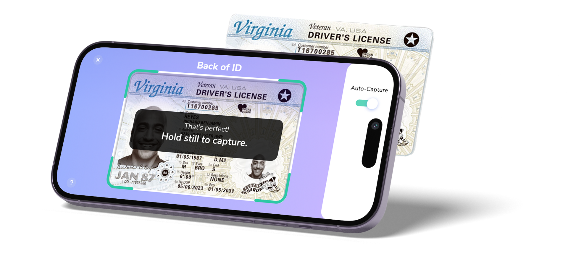 A phone capturing a driver's license with auto-capture