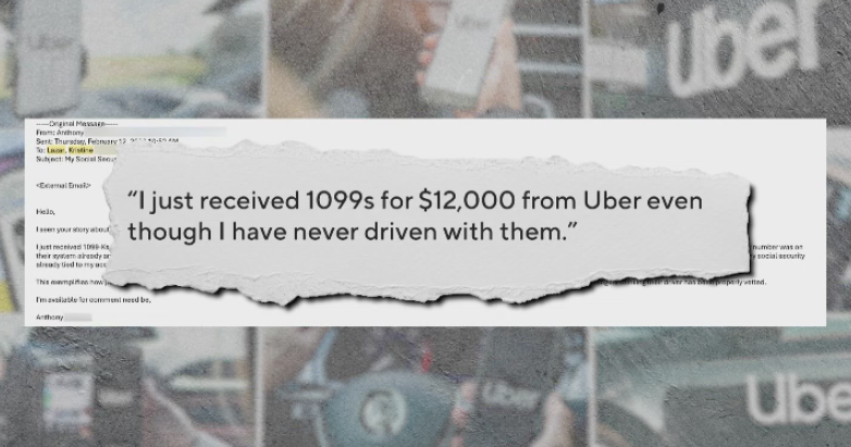 Uber tax-form graphic from the identity-fraud investigation