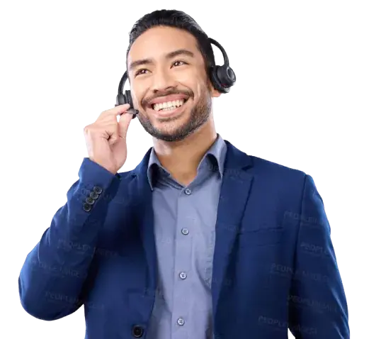 Smiling man wearing a headset