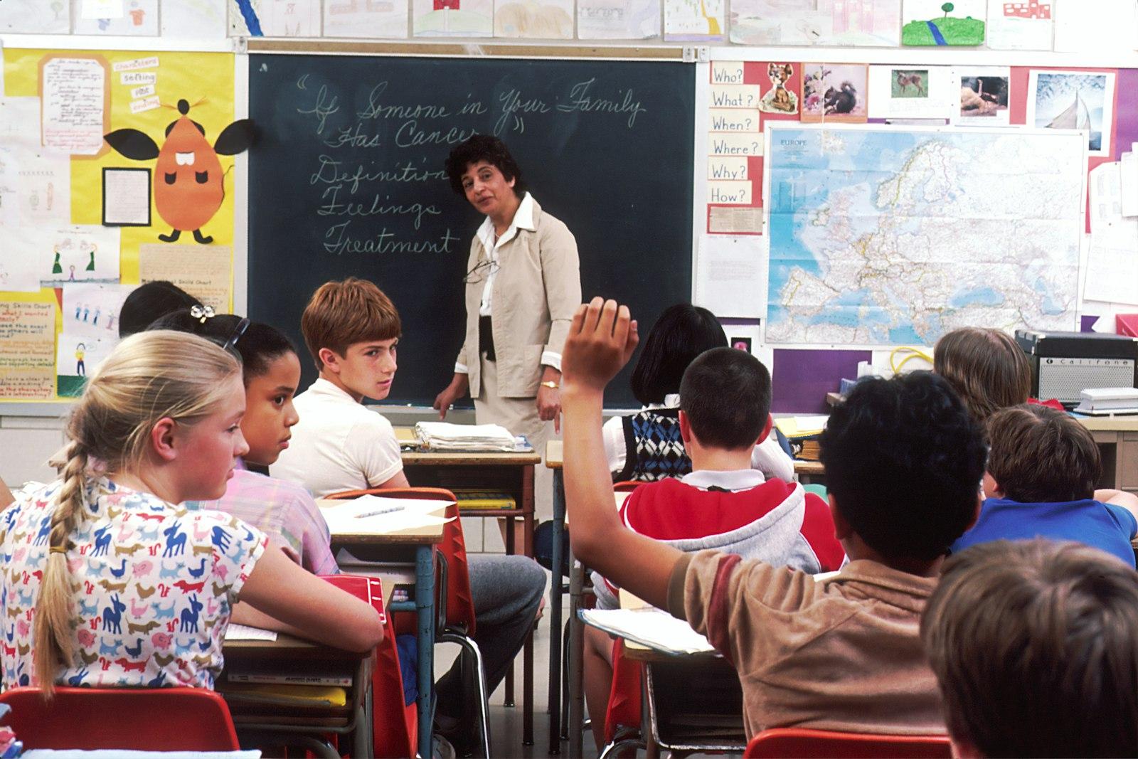 A teacher leading a classroom of young children